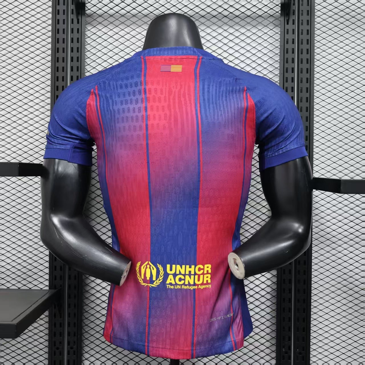 2025/26 FC Barcelona Home Player Version Jersey - Men's - Clean Chest No Sponsor - Dri-FIT ADV - Royal Blue & Deep Red Vertical Wide Stripe - White Crew Neck - Yellow Nike Swoosh - FCB Crest