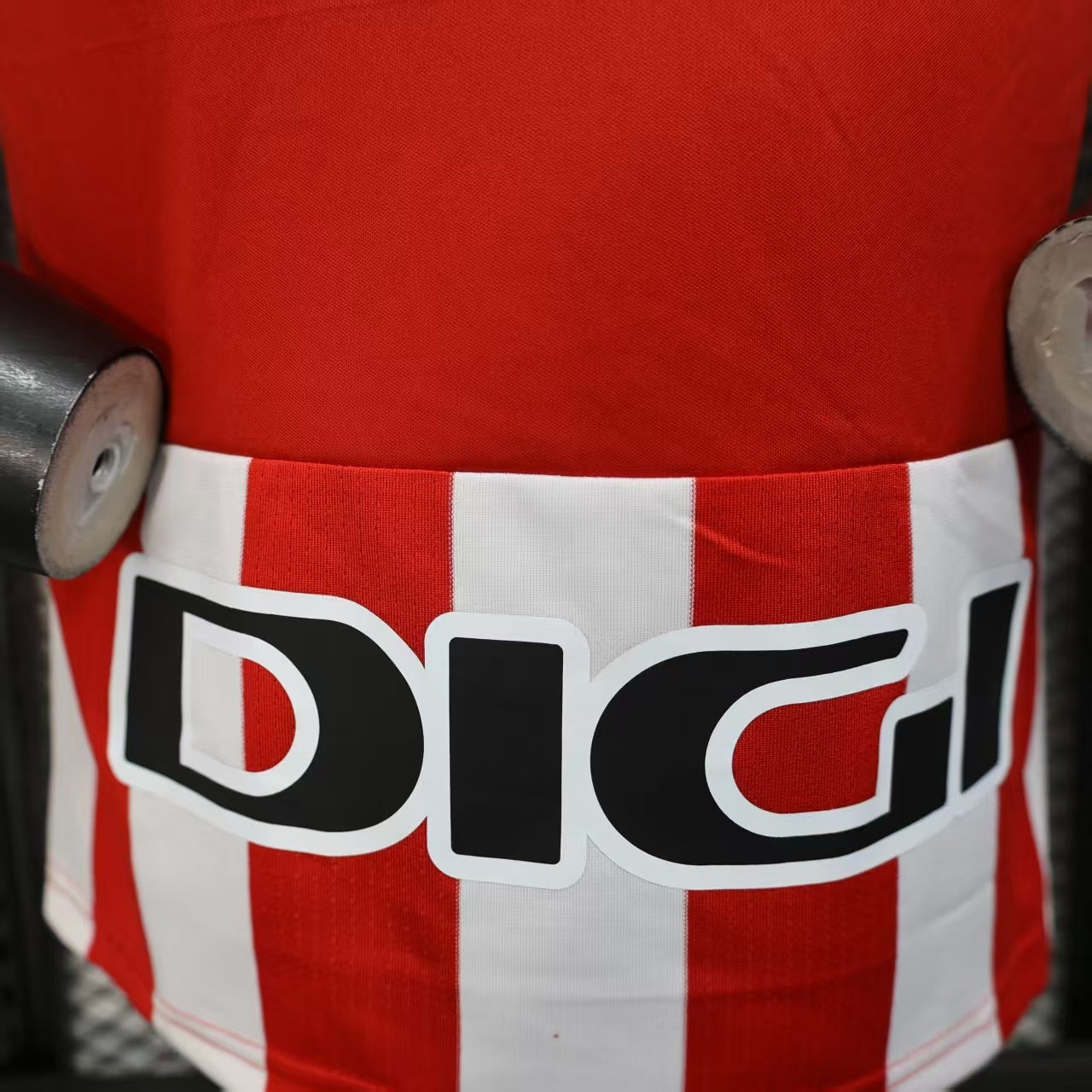 2025/26 Athletic Bilbao Home Player Version Jersey - Red White Vertical Stripe Body Black V-Neck Collar Black Sleeve Cuff Trim - Castore Logo - Athletic Club Official Shield Crest - Kutxabank - Men's