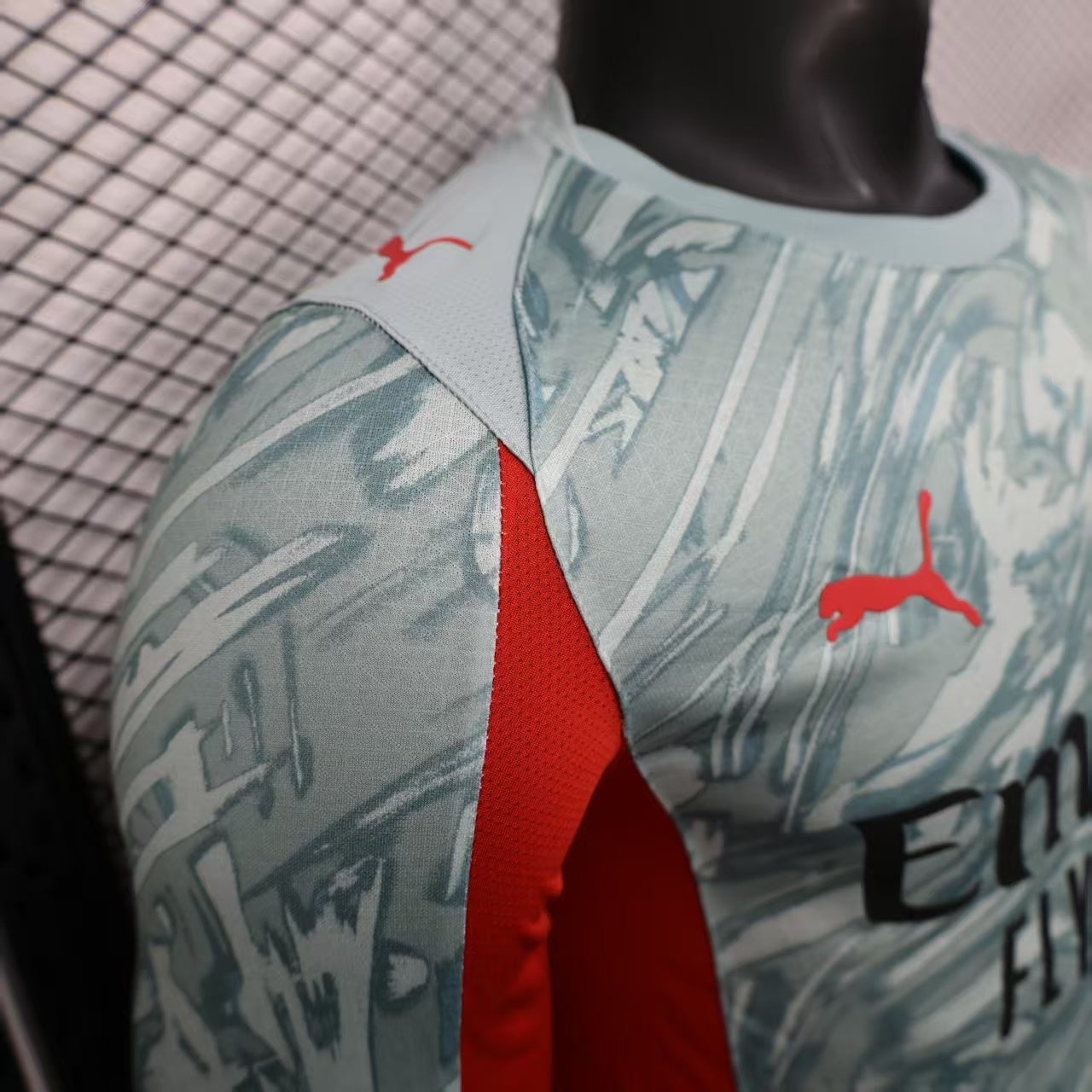 2025/26 AC Milan Away Long Sleeve Player Version Jersey -  Ice Blue Marble Pattern - Emirates