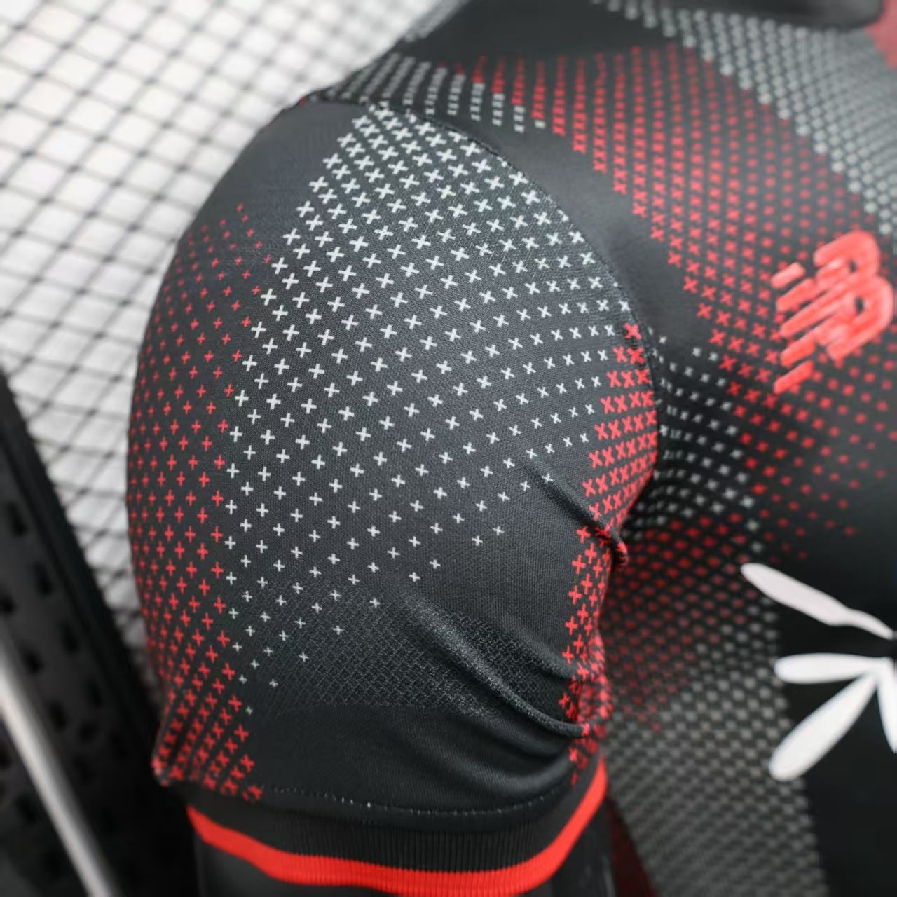 2025/26 Bayer Leverkusen Home Player Version Jersey - Black Dark Red Vertical Stripe All-Over Dot Texture -  Crew Neck Red Trim - Red Sleeve Cuffs - Bayer Leverkusen Crest - Barmenia Gothaer Principal Sponsor