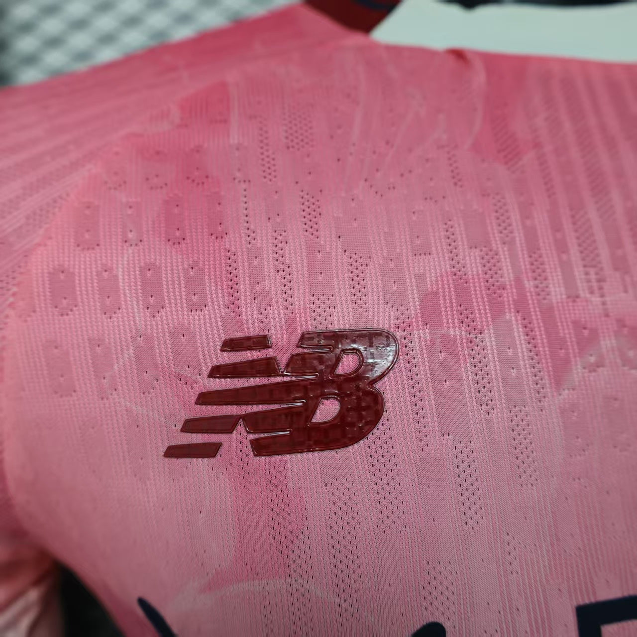 2025/26 Bayer Leverkusen Away Player Version Jersey - Pink-to-White Gradient - New Balance - Crew Neck Dark Red Trim - Bayer Leverkusen Crest - Barmenia Gothaer Principal Sponsor