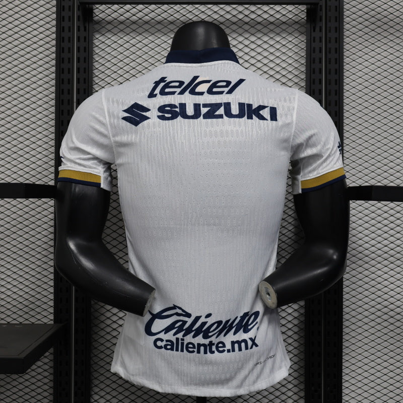 2025/26 Pumas UNAM Home Player Version Jersey -  White Navy Blue Gold Chest Panel - DHL - Mifel - Pumas Lion Crest