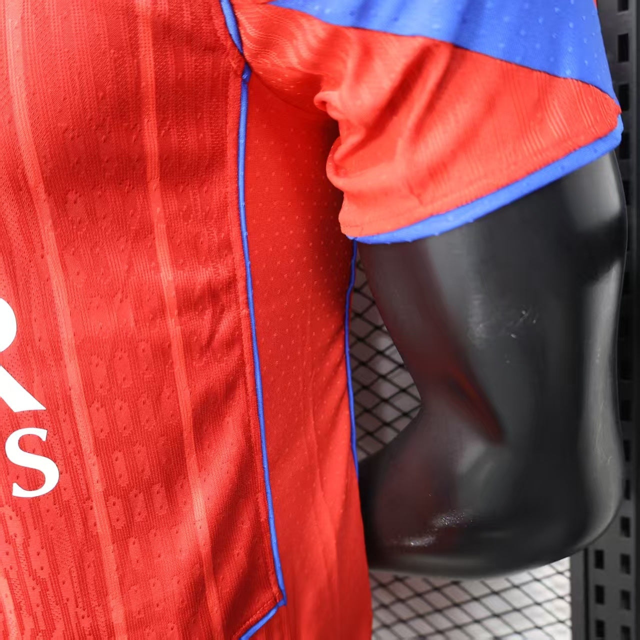 2025/26 PSG Third Away Player Version Jersey -  Red Blue - Qatar Airways - Tonal Vertical Stripe - Blue Collar Piping