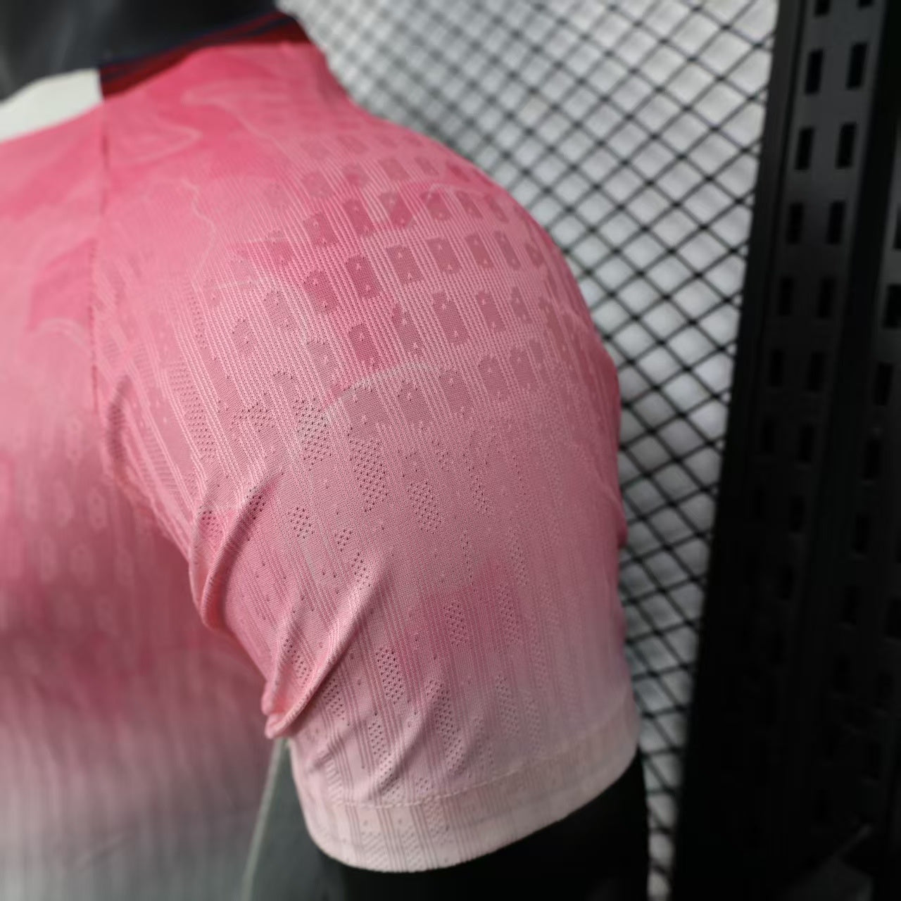 2025/26 Bayer Leverkusen Away Player Version Jersey - Pink-to-White Gradient - New Balance - Crew Neck Dark Red Trim - Bayer Leverkusen Crest - Barmenia Gothaer Principal Sponsor