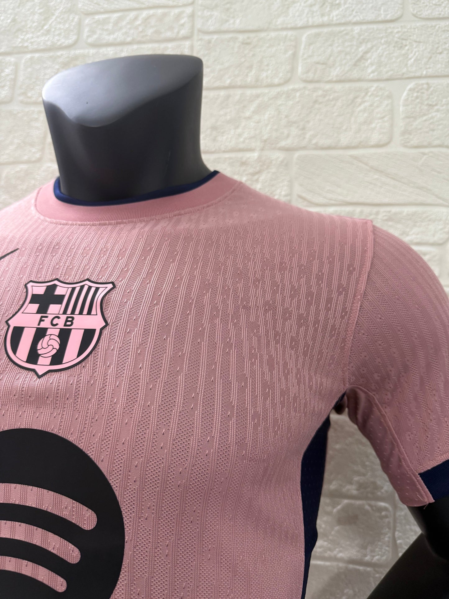 2025/26 FC Barcelona Third Player Version Jersey - Pink Body -Dri-FIT ADV - Pink Crew Neck Navy Blue Trim - Navy Blue Sleeve Cuffs - Black Nike Swoosh - FCB Pink Monochrome Crest - Spotify Black Sponsor