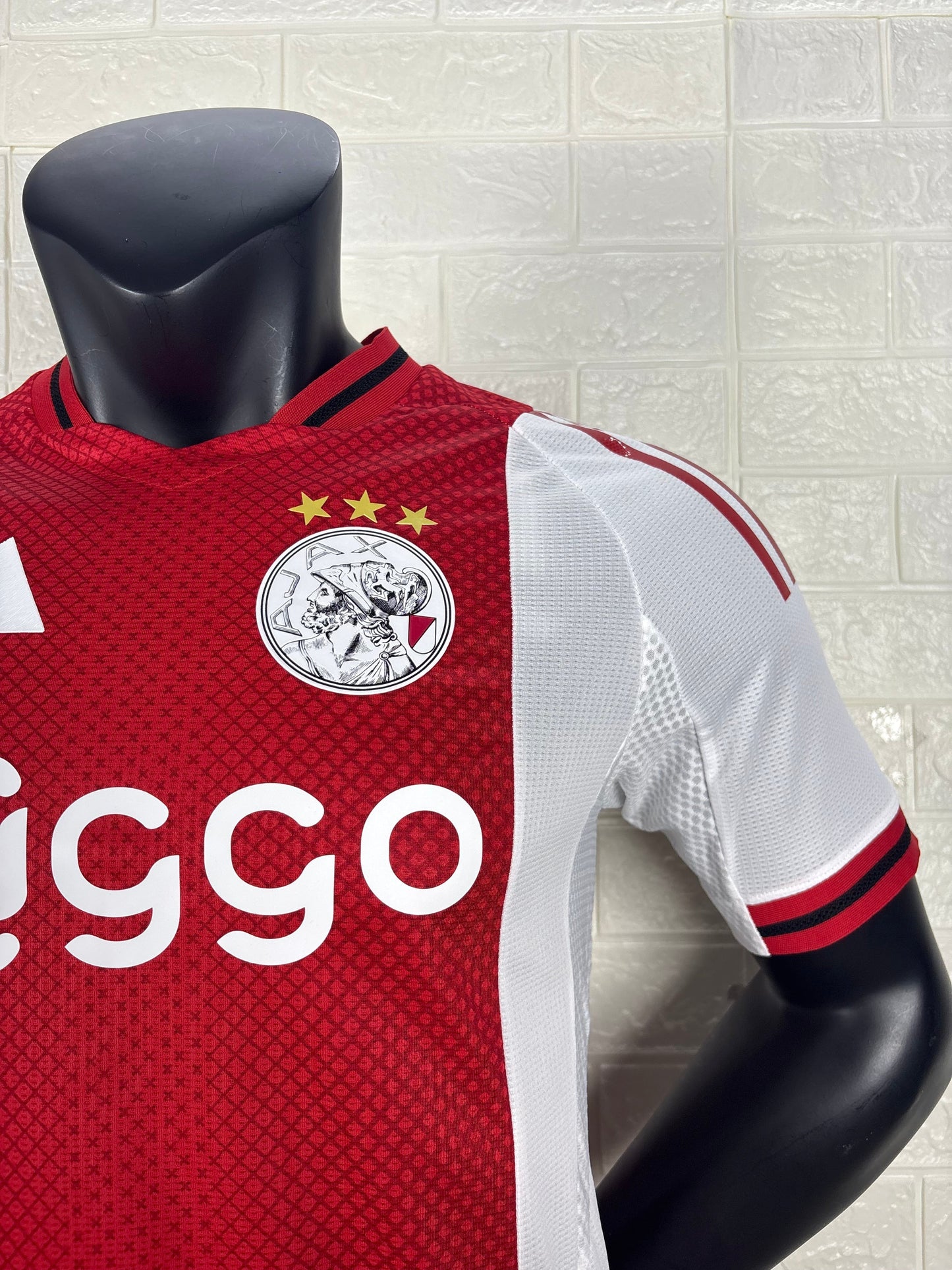 2025/26 Ajax Home Player Version Jersey - Red White - Ziggo - Diamond Texture - Four Gold Stars