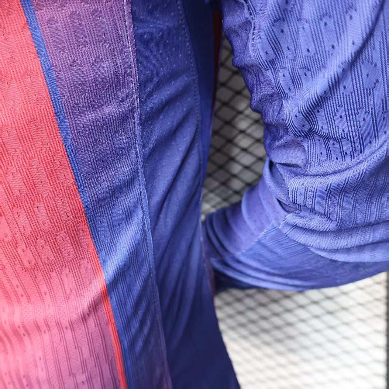 2025/26 FC Barcelona Home Long Sleeve Player Version Jersey - Men's - Dri-FIT ADV - Royal Blue & Deep Red Vertical Wide Stripe - White Crew Neck - Yellow Nike Swoosh - FCB Crest - Spotify Yellow Sponsor