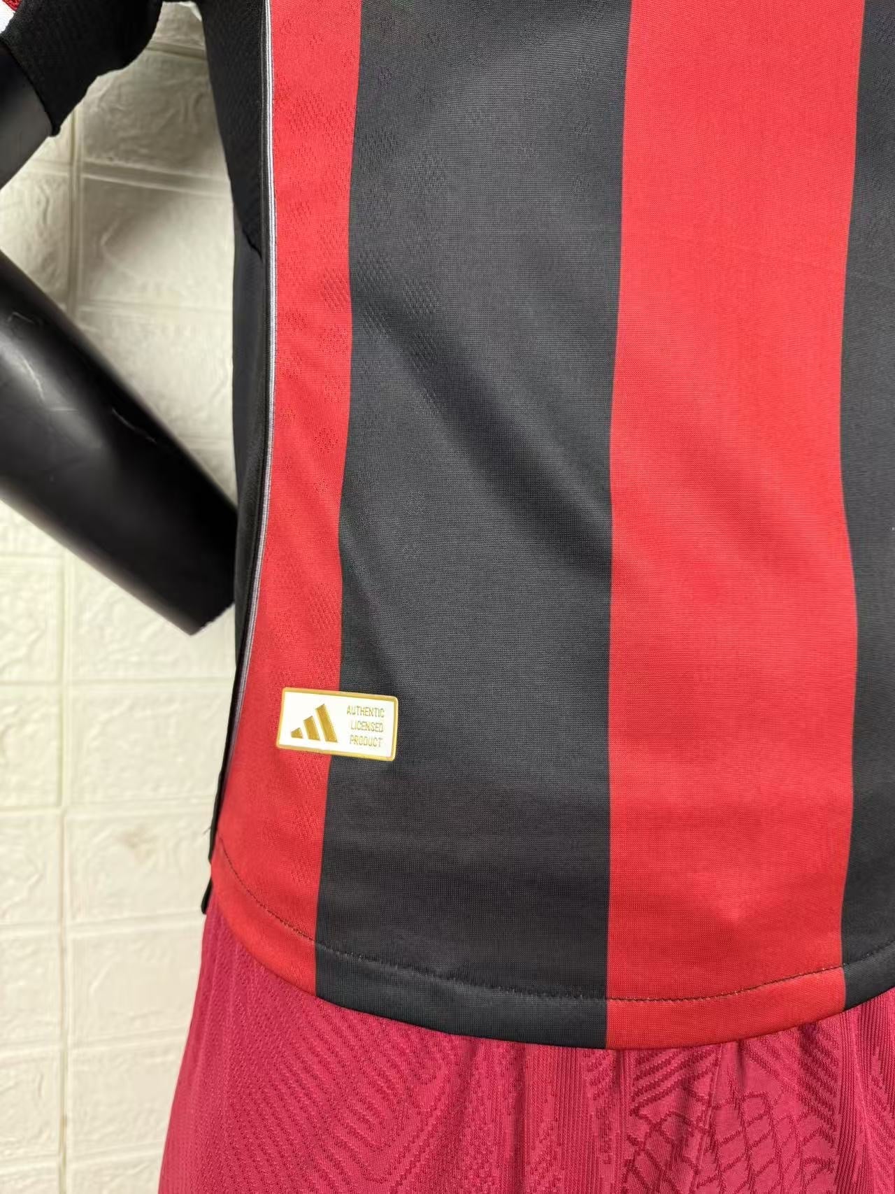 2025/26 River Plate Away Player Version Jersey - Adidas - Black Red Vertical Wide Stripe - White Red Striped V-Neck Collar - Betano White Sponsor