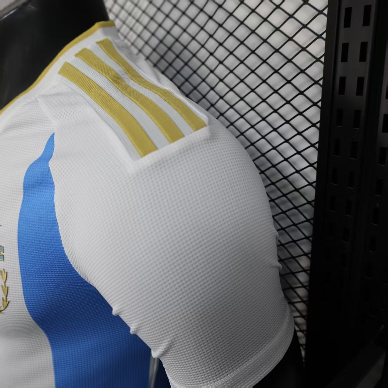 2025/26 Argentina Home Player Version Jersey - White Body Sky Blue Vertical Stripes Three Gold Stars - Gold Three Stripes - AFA Crest - Men's
