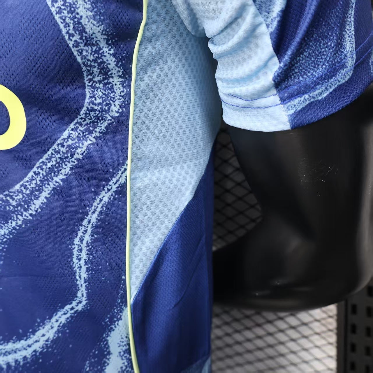 2025/26 Ajax Away Blue Player Version Jersey - Ziggo - Fluid Wave Pattern - Four Stars