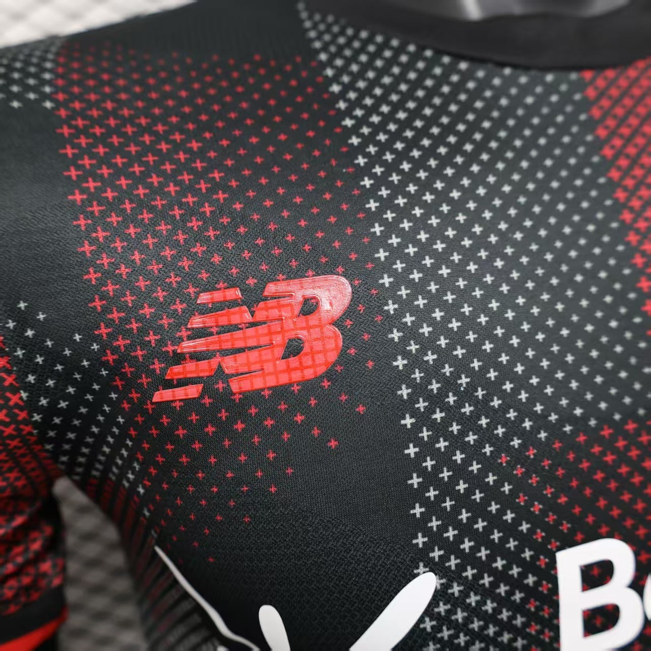 2025/26 Bayer Leverkusen Home Player Version Jersey - Black Dark Red Vertical Stripe All-Over Dot Texture -  Crew Neck Red Trim - Red Sleeve Cuffs - Bayer Leverkusen Crest - Barmenia Gothaer Principal Sponsor