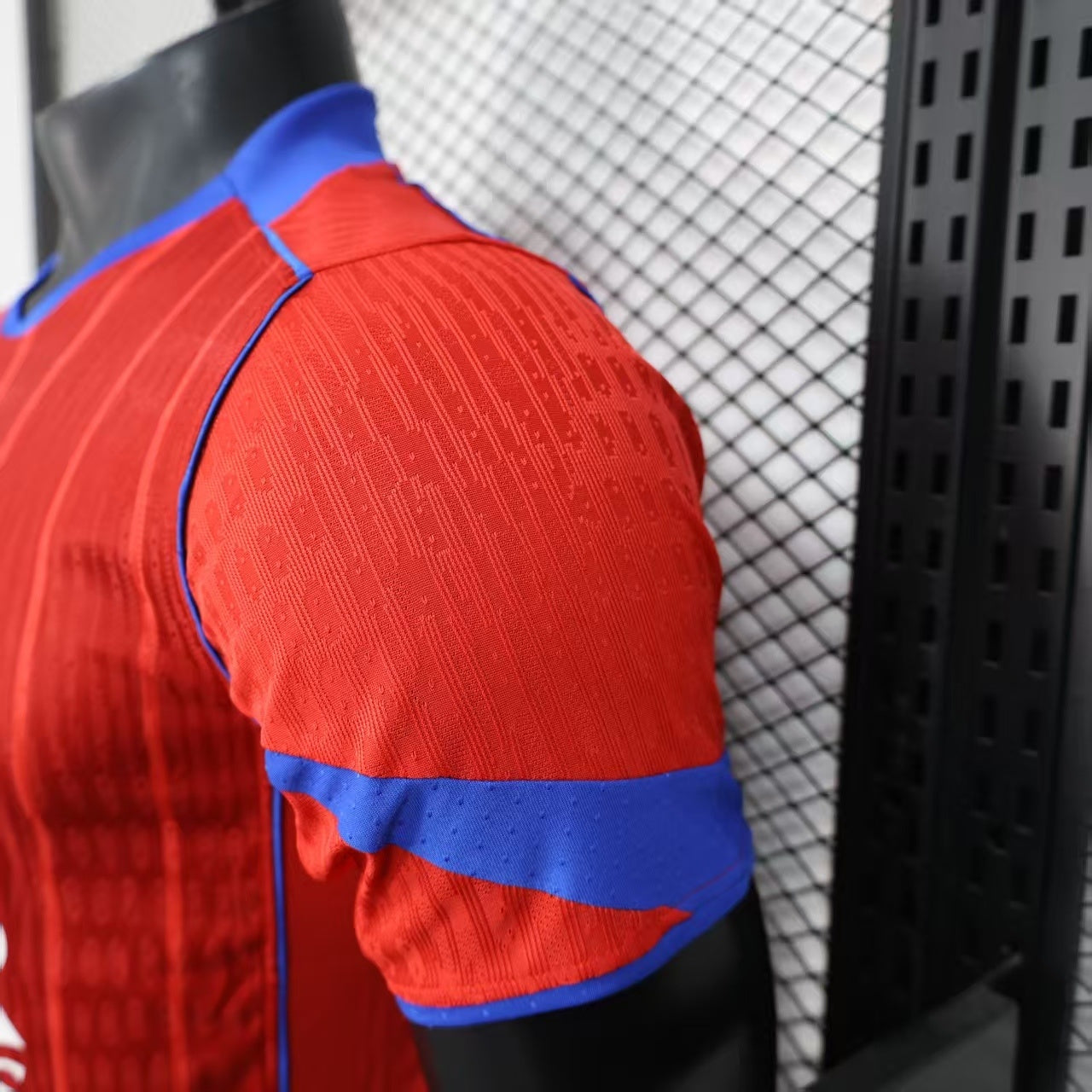2025/26 PSG Third Away Player Version Jersey -  Red Blue - Qatar Airways - Tonal Vertical Stripe - Blue Collar Piping