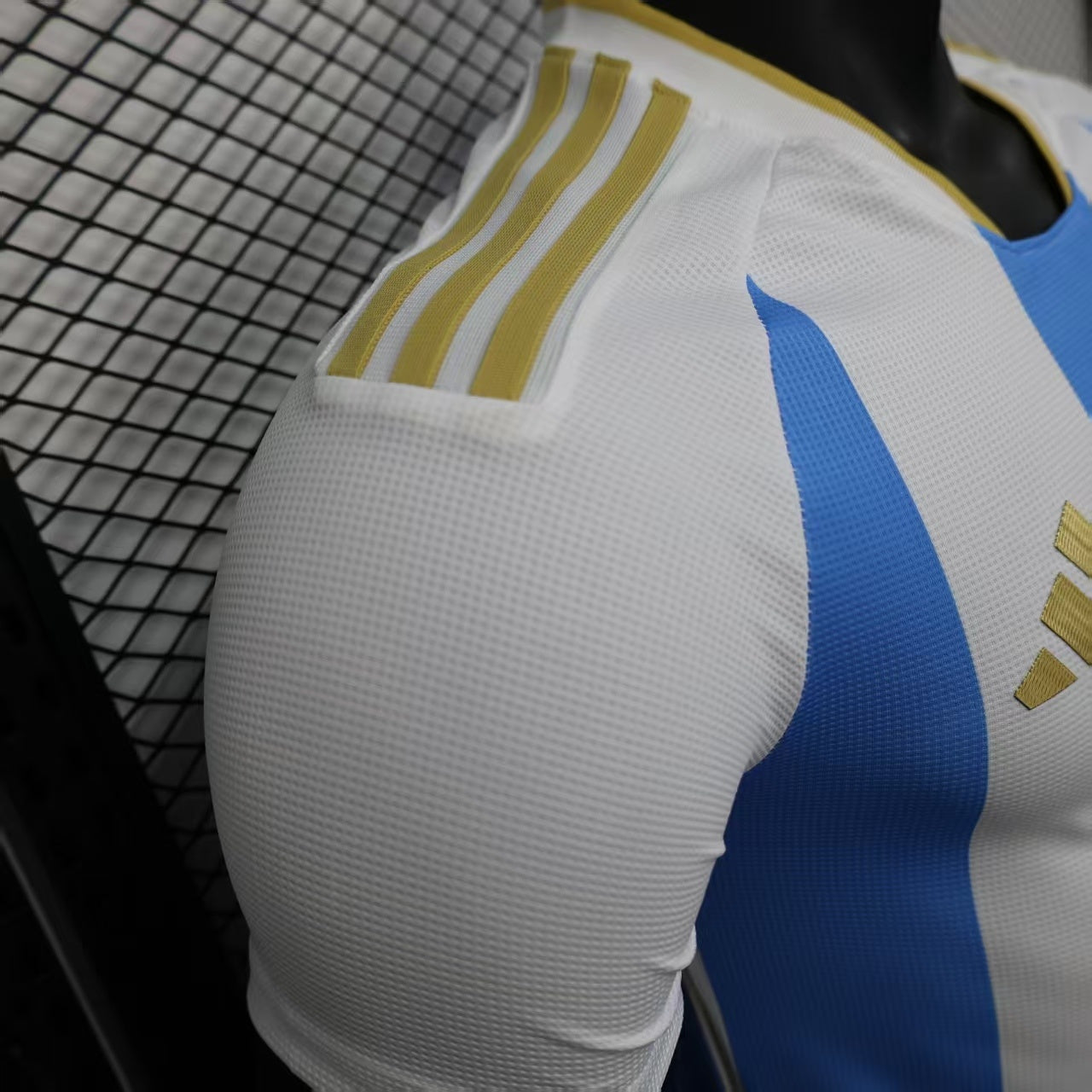 2025/26 Argentina Home Player Version Jersey - White Body Sky Blue Vertical Stripes Three Gold Stars - Gold Three Stripes - AFA Crest - Men's