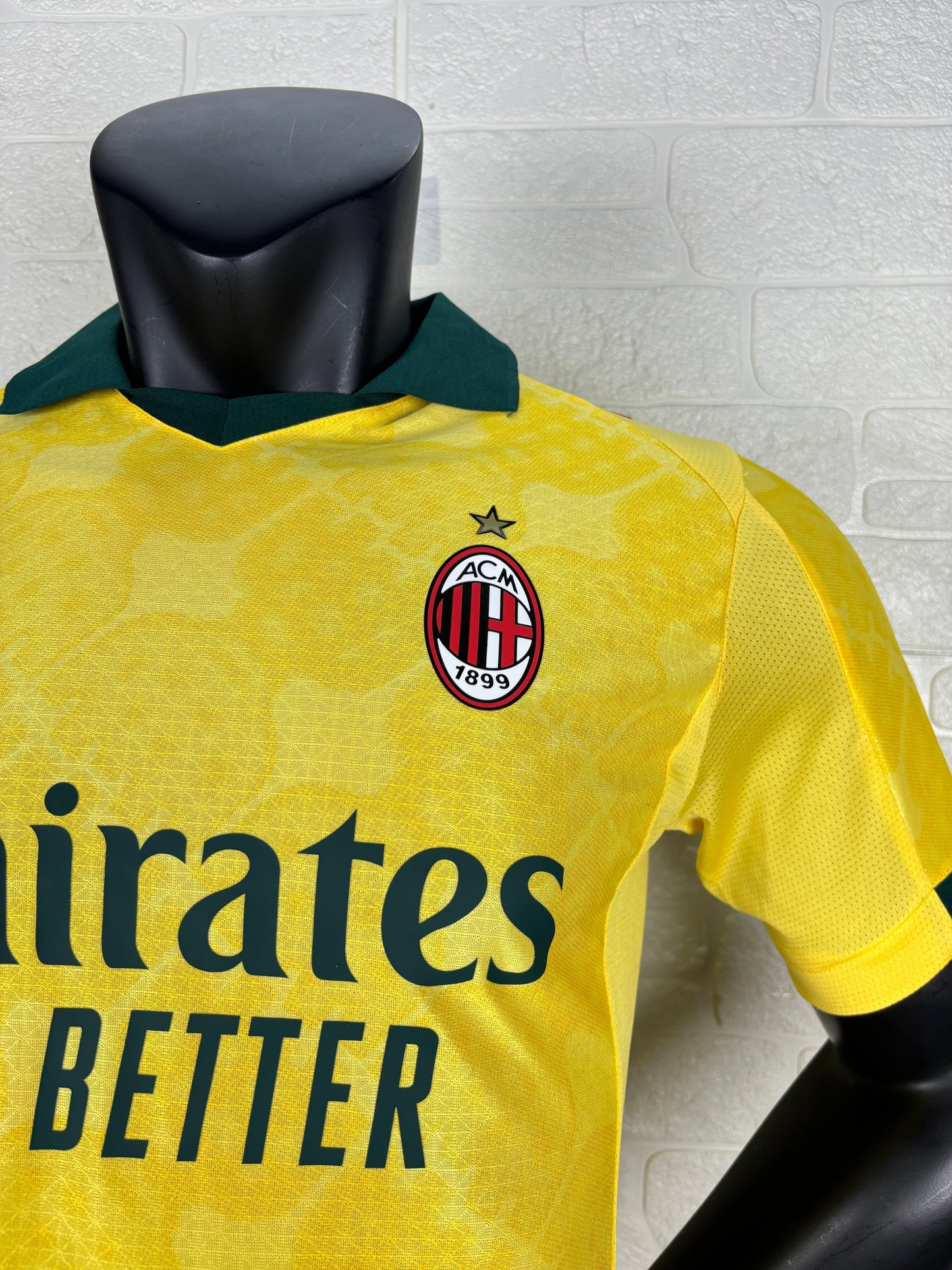 2025/26 AC Milan Third Away Player Version Jersey -  Yellow Dark Green - Emirates - AC Milan Shadow Pattern
