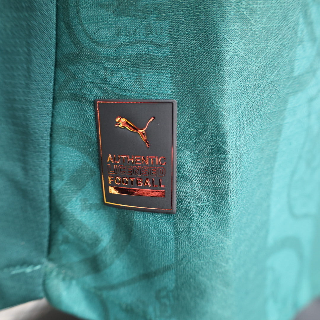 2025/26 Plymouth Argyle Home Player Version Jersey -  Dark Green Tonal All-Over Pattern - White Polo Collar