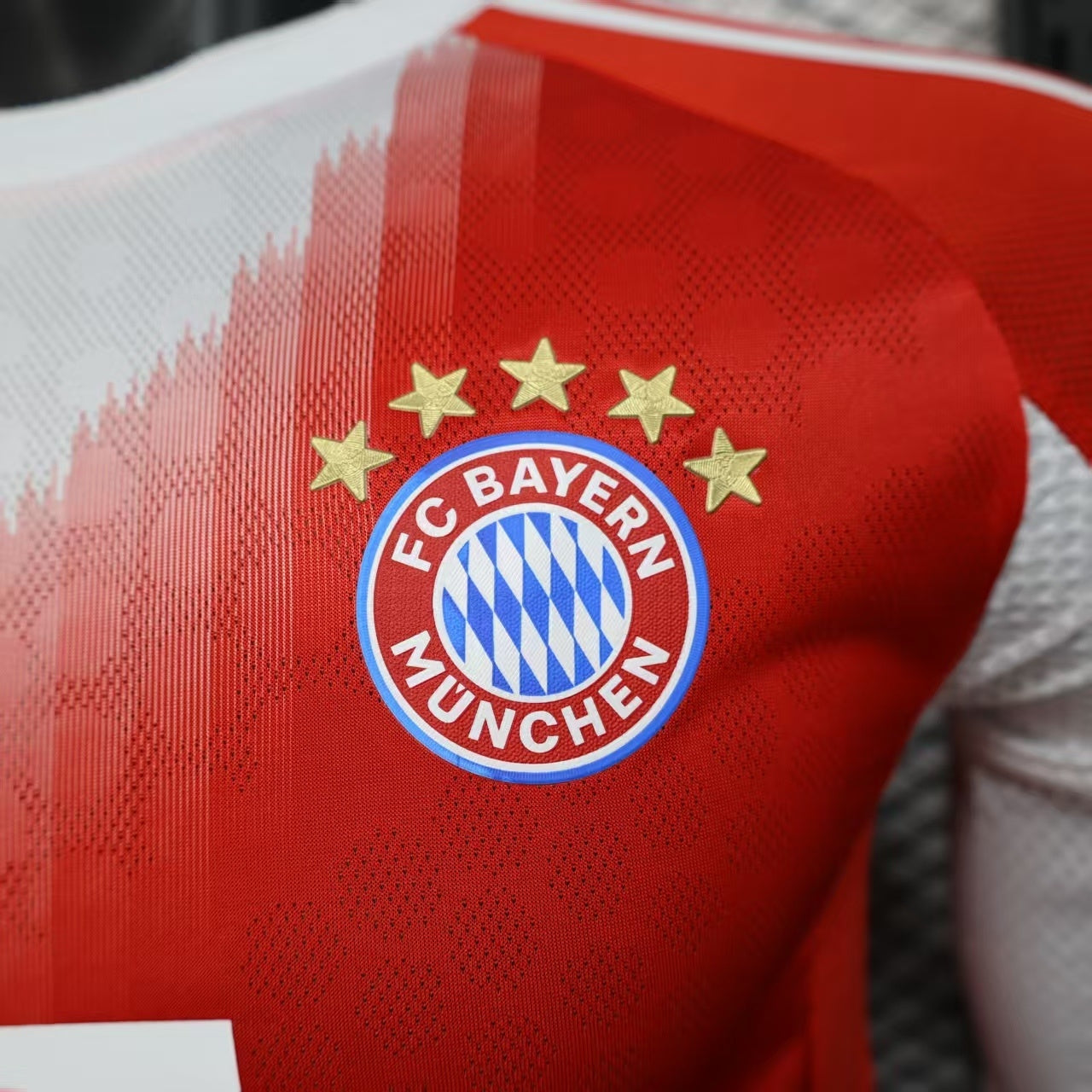 2025/26 Bayern Munich Home Long Sleeve Player Version Jersey - Red Body White Jagged Side Panels -  Long Sleeve - FC Bayern Crest - Deutsche Telekom T Logo White