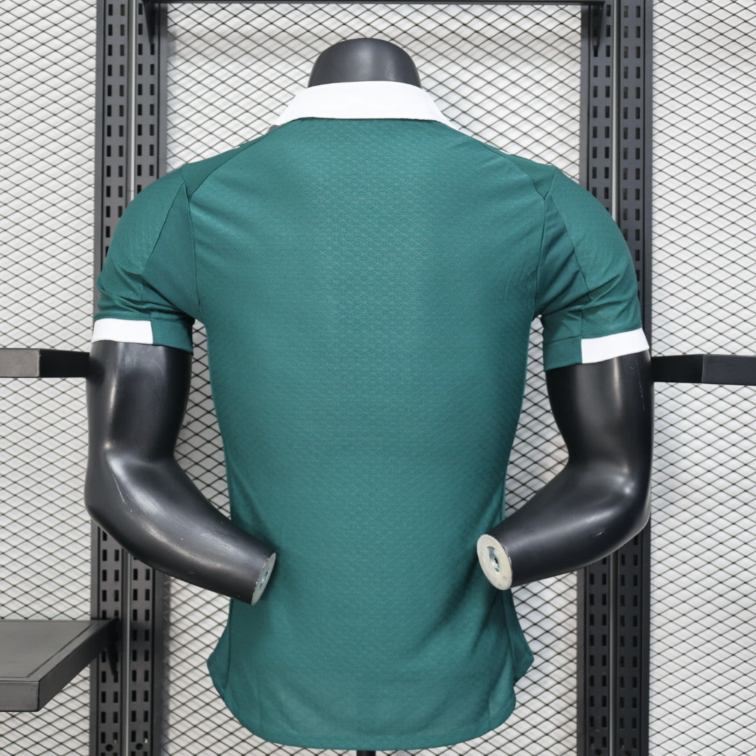 2025/26 Plymouth Argyle Home Player Version Jersey -  Dark Green Tonal All-Over Pattern - White Polo Collar