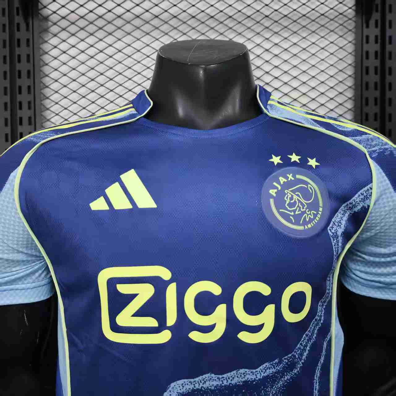 2025/26 Ajax Away Blue Player Version Jersey - Ziggo - Fluid Wave Pattern - Four Stars