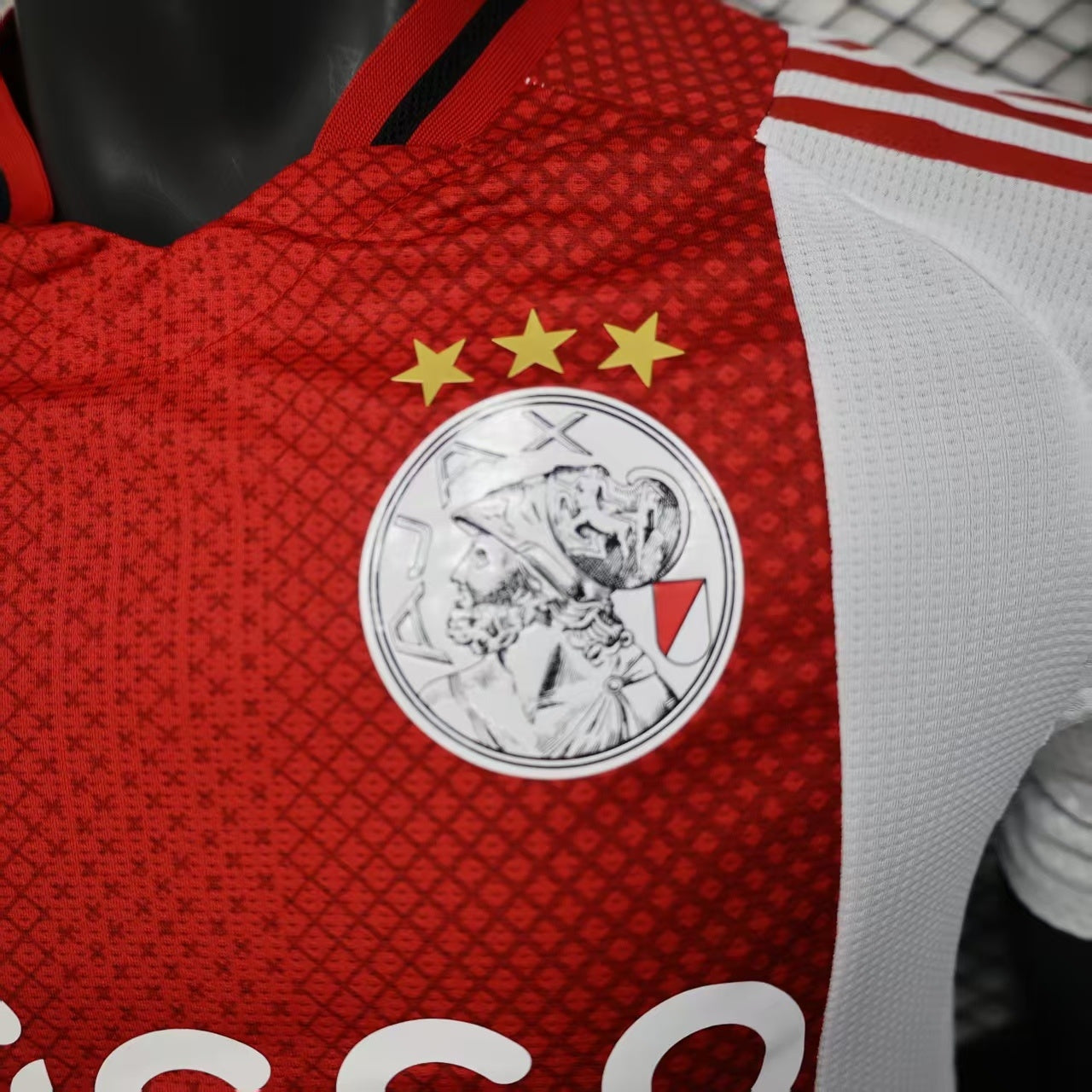 2025/26 Ajax Home Player Version Jersey - Red White - Ziggo - Diamond Texture - Four Gold Stars