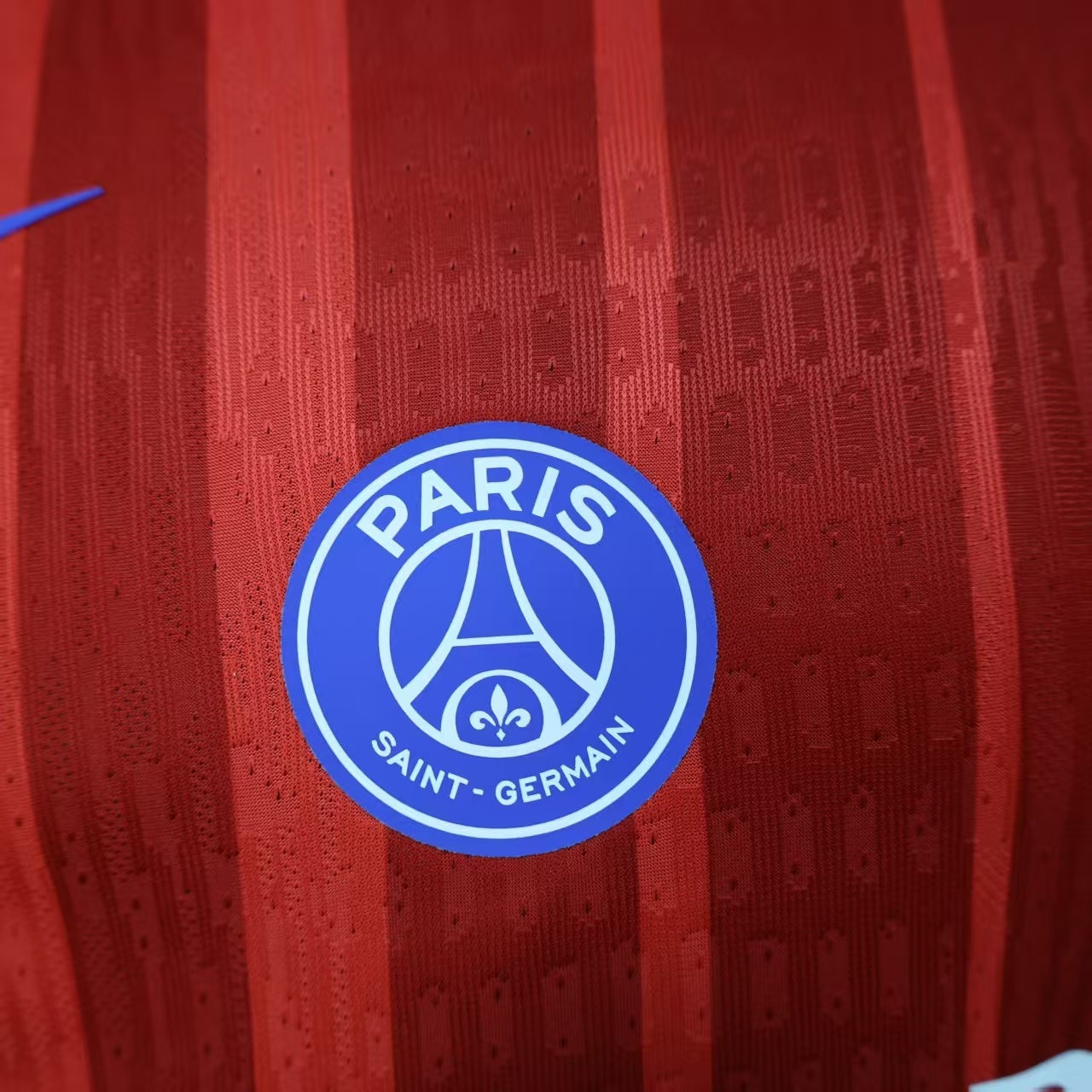 2025/26 PSG Third Away Player Version Jersey -  Red Blue - Qatar Airways - Tonal Vertical Stripe - Blue Collar Piping