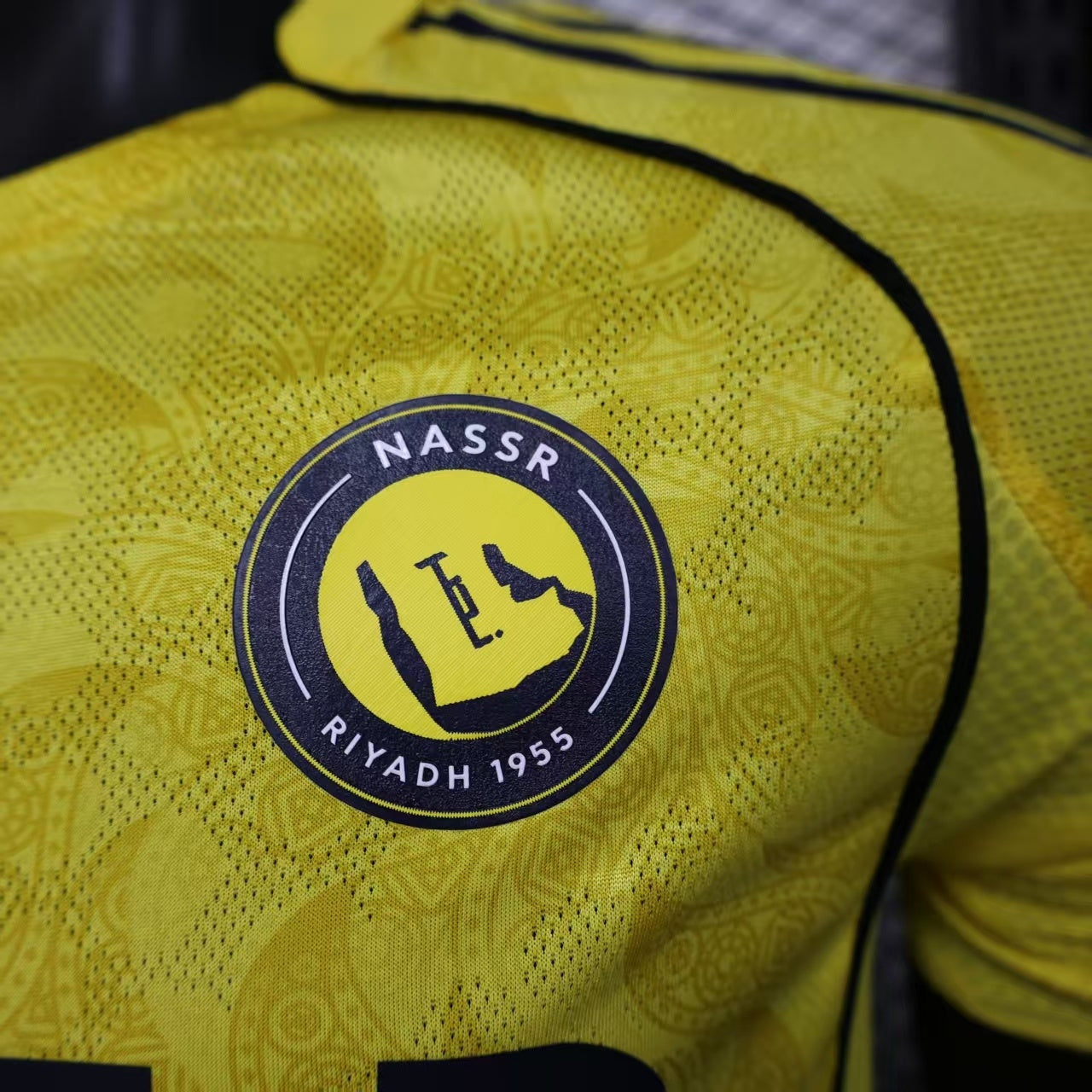 2025/26 Al-Riyadh Victory Home Player Version Jersey - Bright Yellow Body All-Over Diamond Embossed Texture - Black Side Seam Piping - Al-Riyadh Victory Crest - KAFD Principal Sponsor