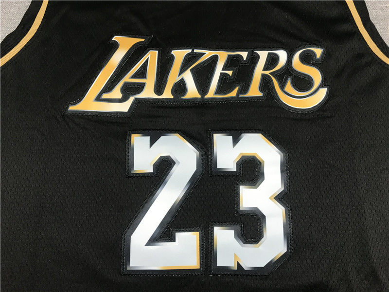 LeBron James #23 Los Angeles Lakers Black 2021-22 Golden Edition Swingman Jersey – Gold LAKERS Wordmark
