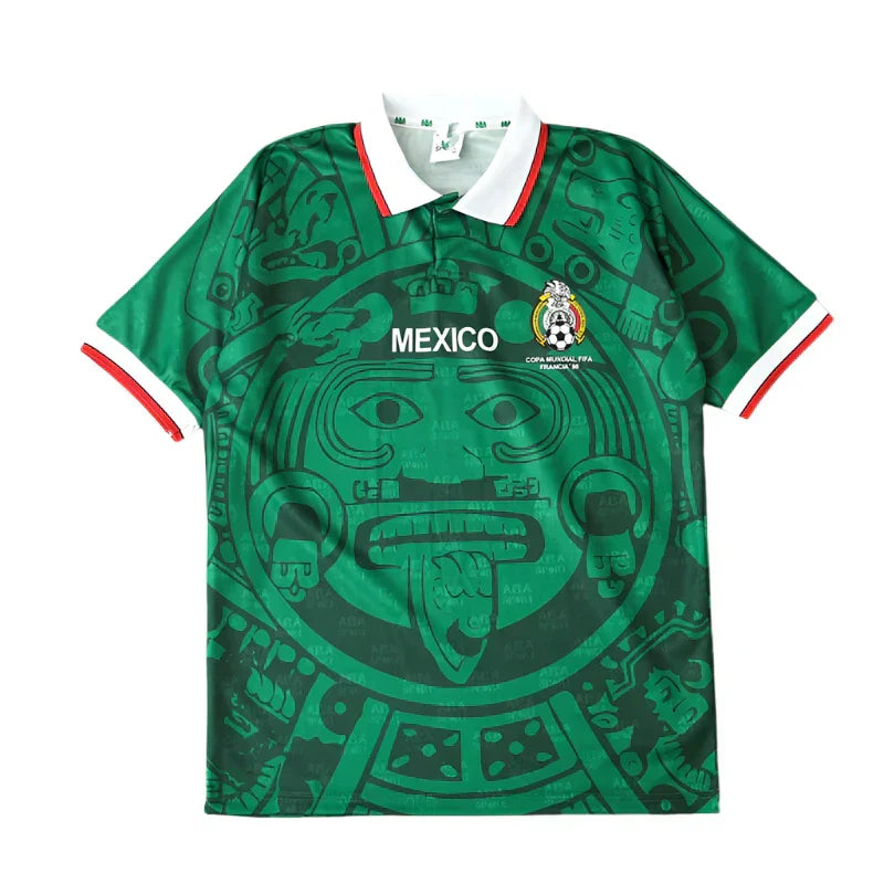 Mexico Home Retro Fan Version Jersey 1998 – Green ABA Sport Aztec Sun Stone France World Cup Football Shirt