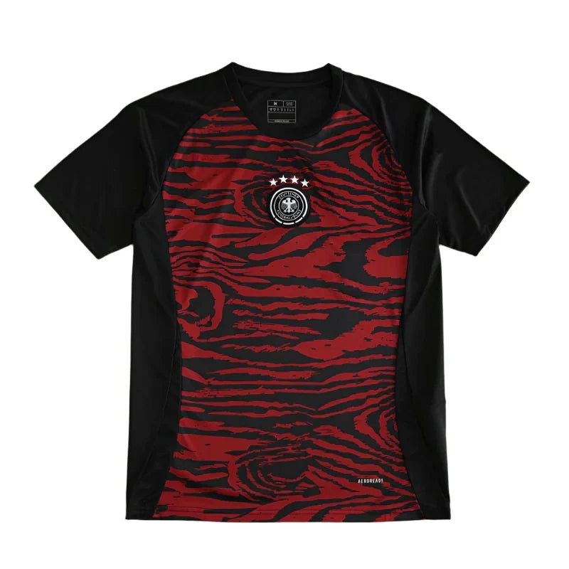 Germany National Team UEFA Training Fan Version Jersey 2024/25 – Black & Red Wave Print Pre-Match Shirt