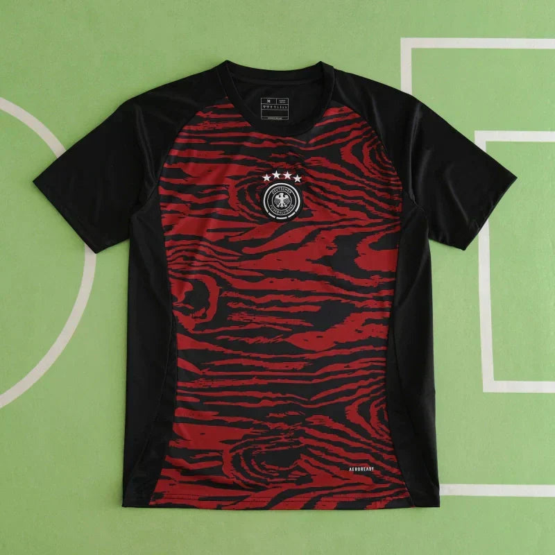 Germany National Team UEFA Training Fan Version Jersey 2024/25 – Black & Red Wave Print Pre-Match Shirt