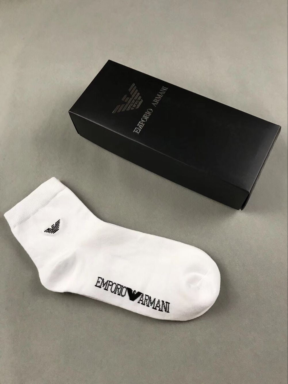 Emporio Armani Black White Navy Letter Edge No-Show Socks, image 5