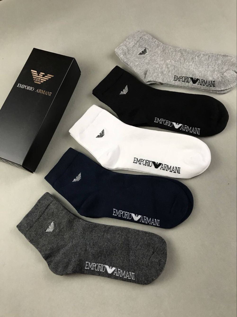 Emporio Armani Black White Navy Letter Edge No-Show Socks, image 1