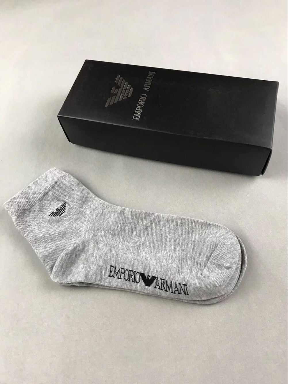 Emporio Armani Black White Navy Letter Edge No-Show Socks, image 2