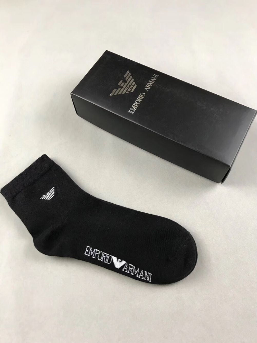 Emporio Armani Black White Navy Letter Edge No-Show Socks, image 7