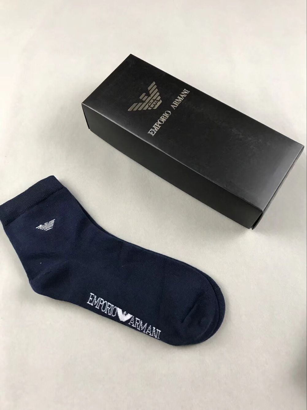 Emporio Armani Black White Navy Letter Edge No-Show Socks, image 8