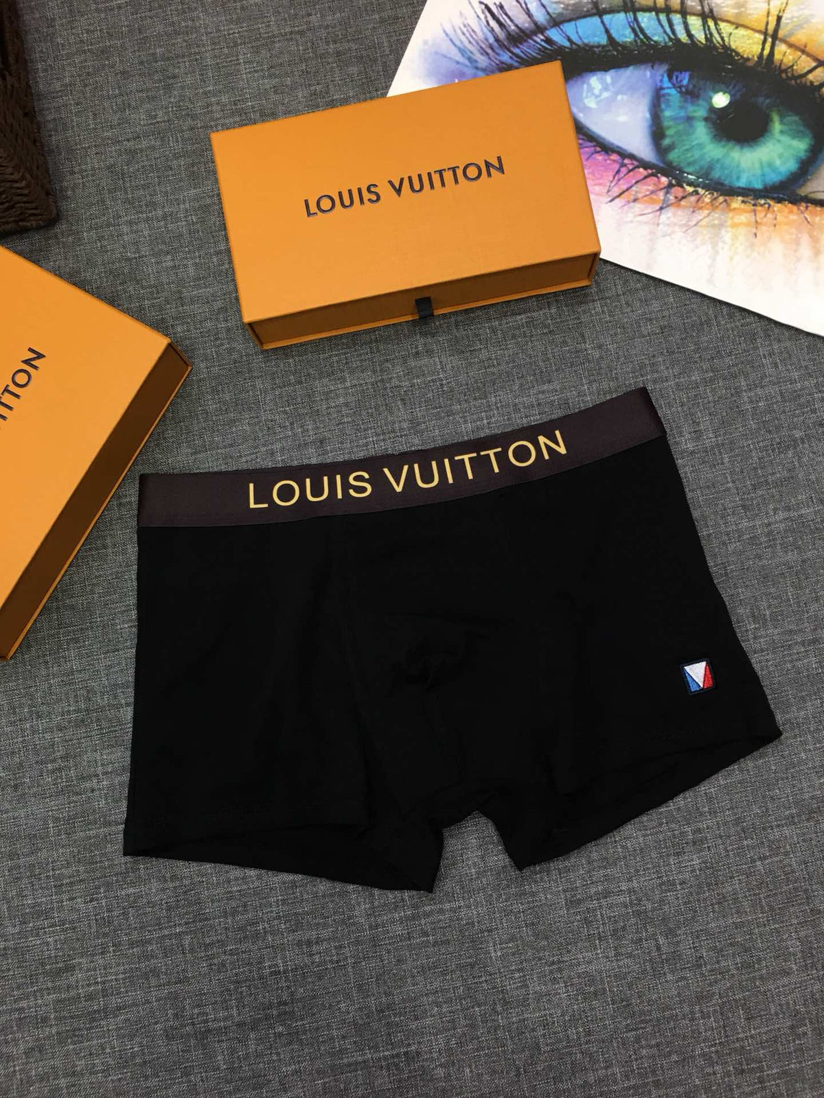 Louis Vuitton Black Grey White Gold Wordmark Boxer Briefs, image 3
