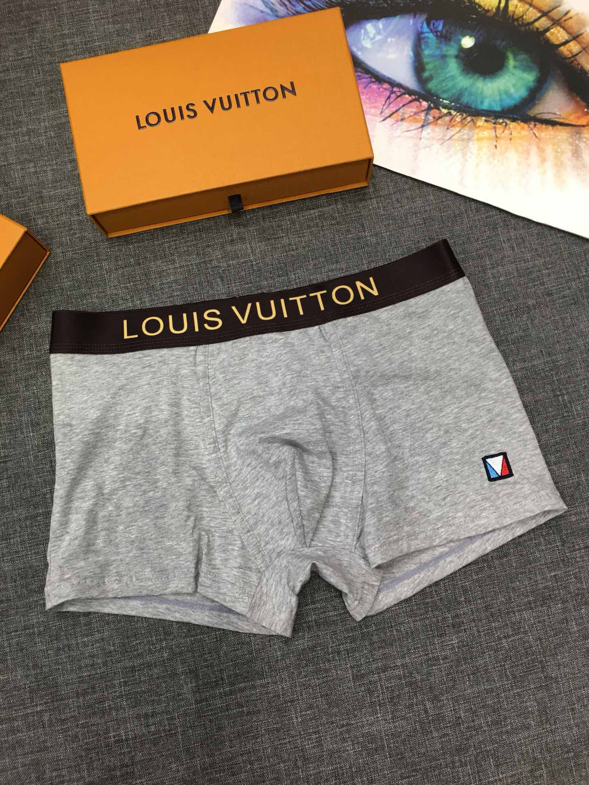 Louis Vuitton Black Grey White Gold Wordmark Boxer Briefs, image 4