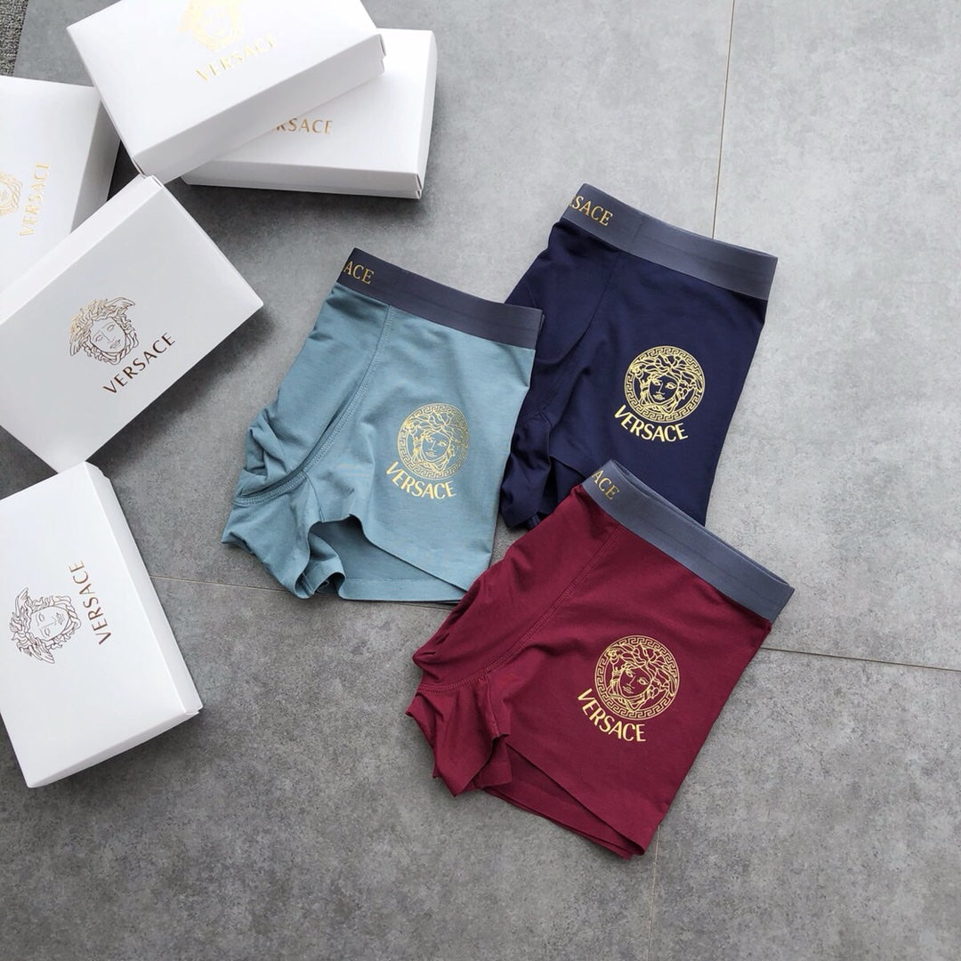 Versace Burgundy Grey Blue Small Round Emblems Boxer Briefs, image 2