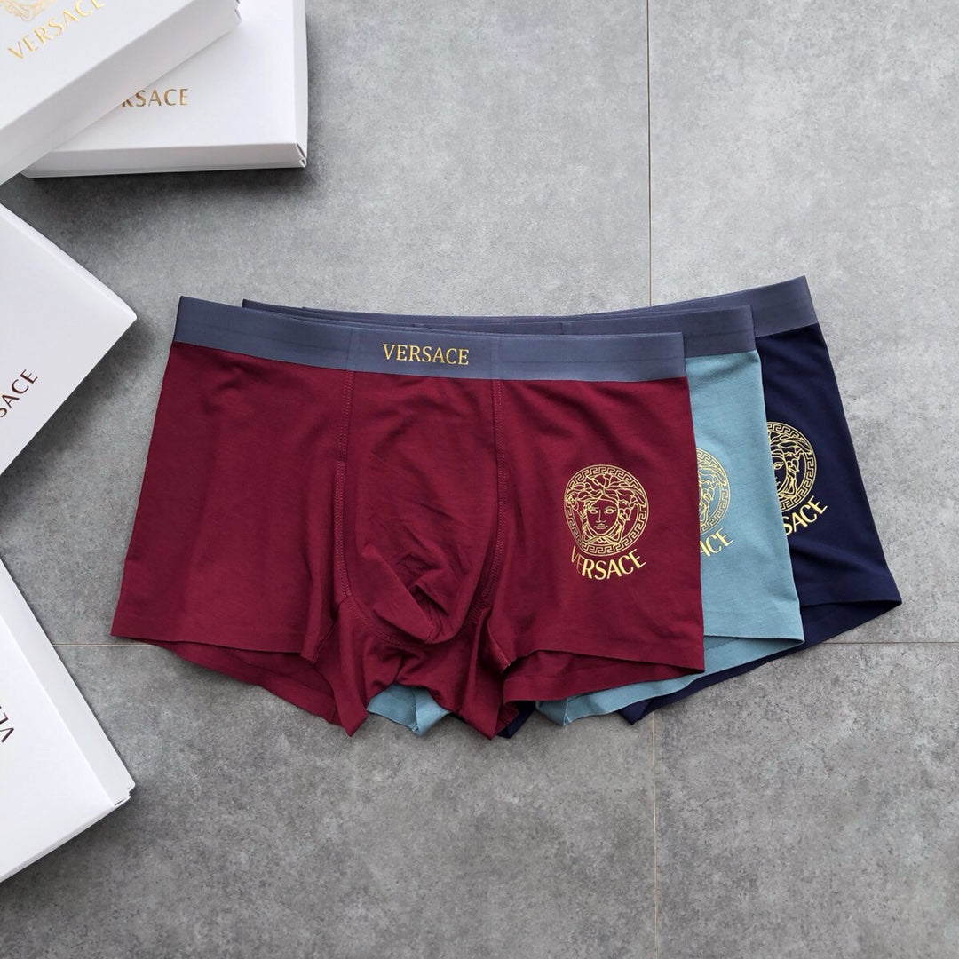 Versace Burgundy Grey Blue Small Round Emblems Boxer Briefs, image 3