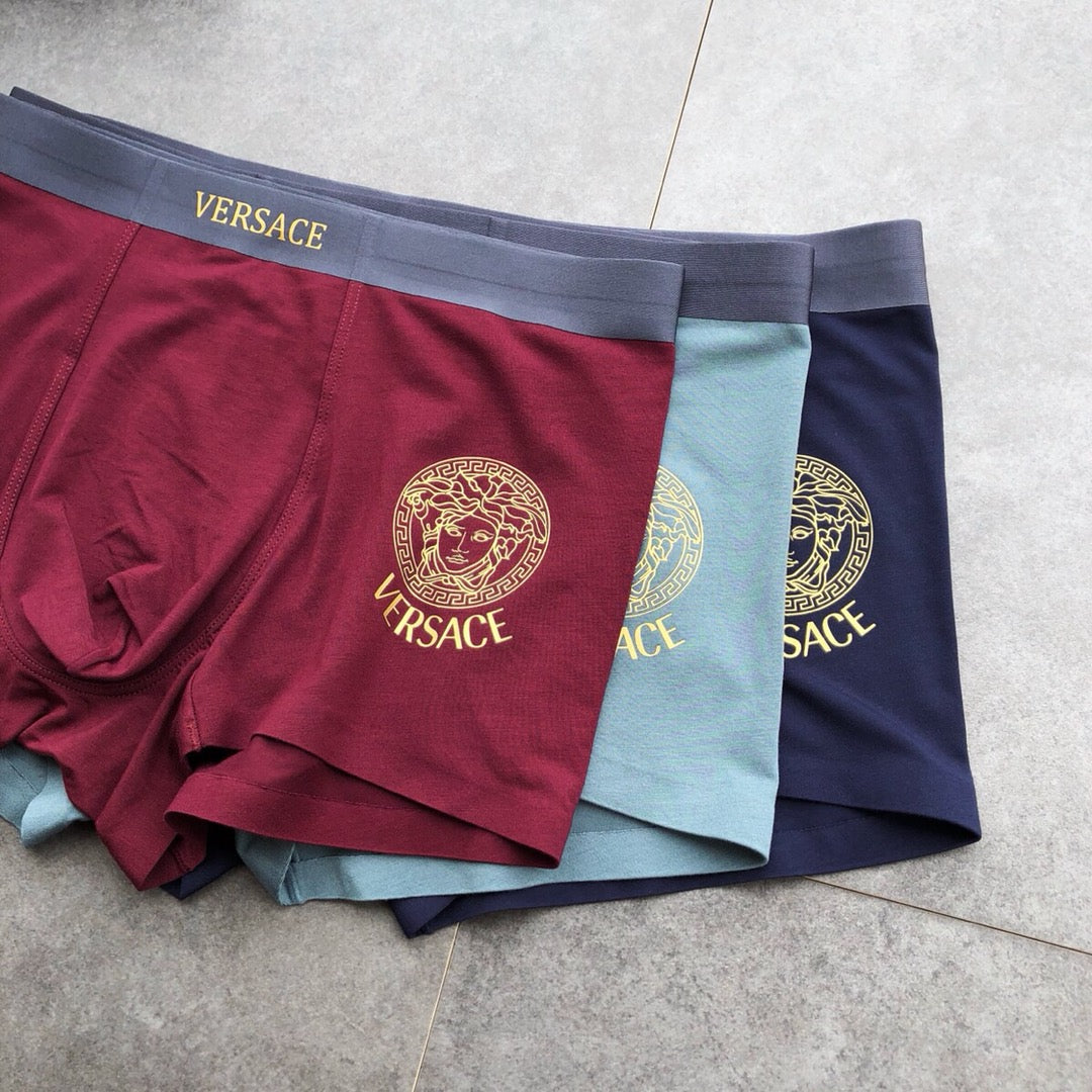 Versace Burgundy Grey Blue Small Round Emblems Boxer Briefs, image 4