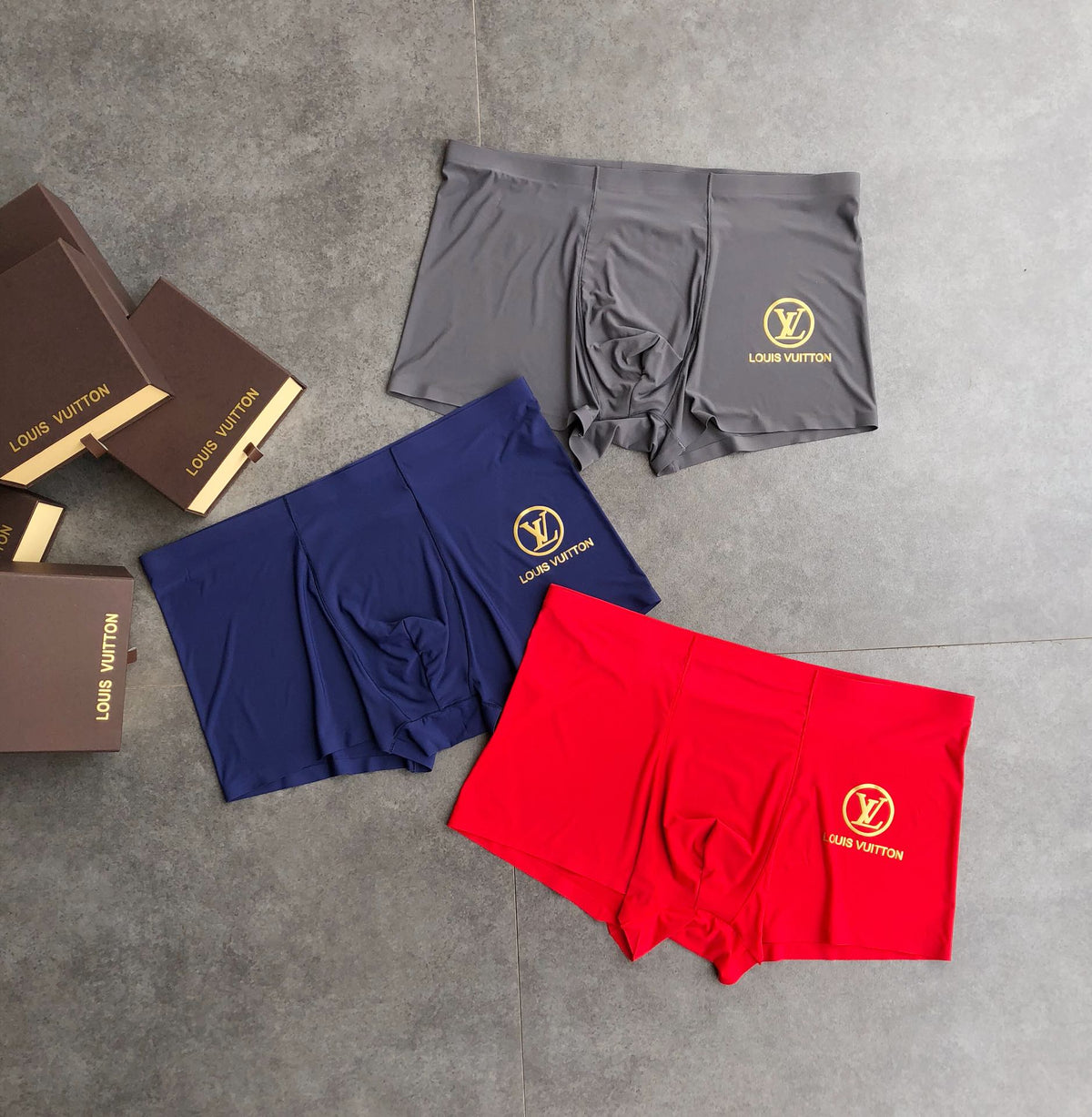 Louis Vuitton Red Navy Gold Circle Monogram Boxer Briefs, image 2