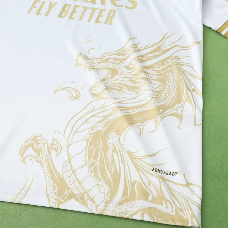 Real Madrid 2024/25 White Gold Dragon Concept Jersey – Luxury Dragon Adidas Fan Version