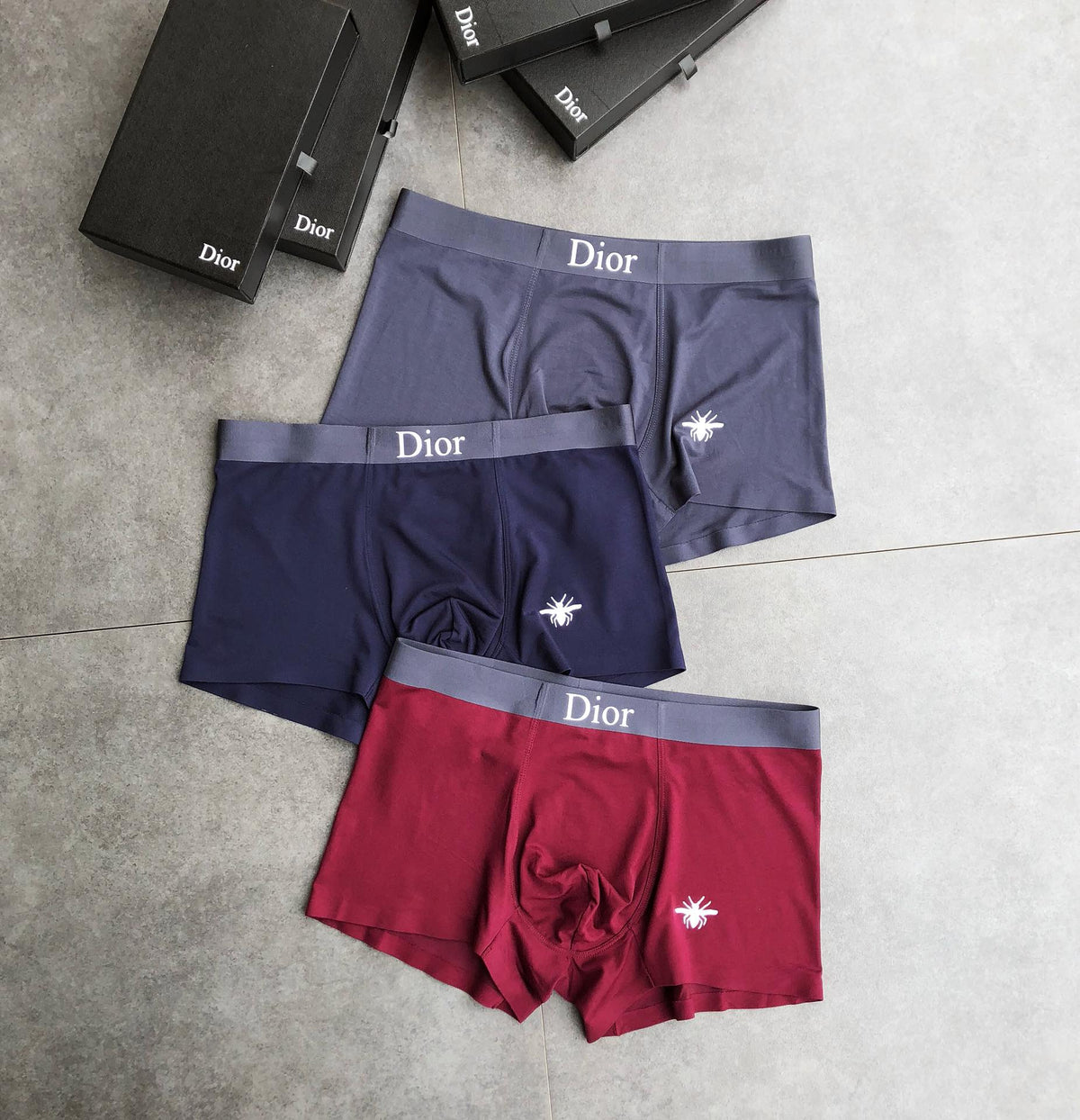 Dior Red Grey Navy White Bee Boxer Briefs, image 4