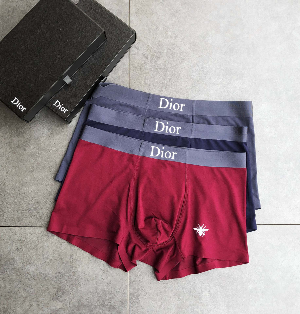 Dior Red Grey Navy White Bee Boxer Briefs, image 9