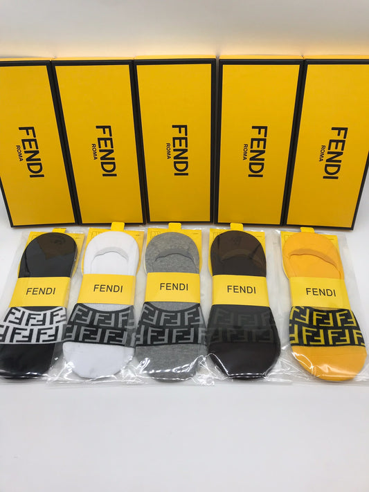 Fendi Grey White Yellow Packaged Wordmarks No-Show Socks, image 1