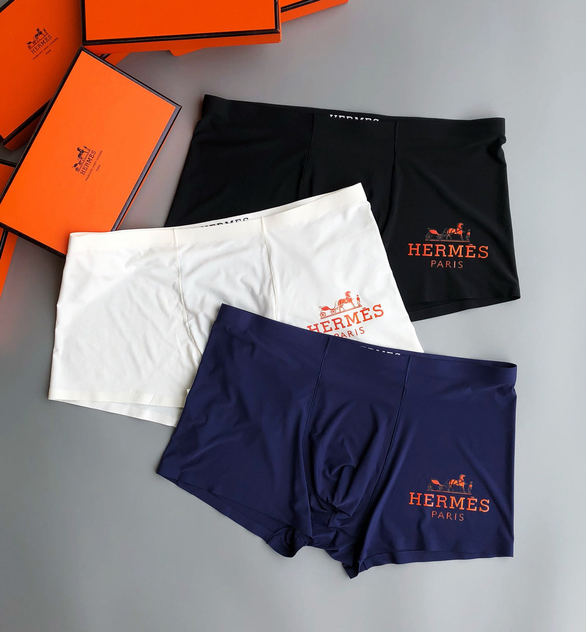 Hermès Folded Navy Cream Black Carriage Text Boxer Briefs, image 3
