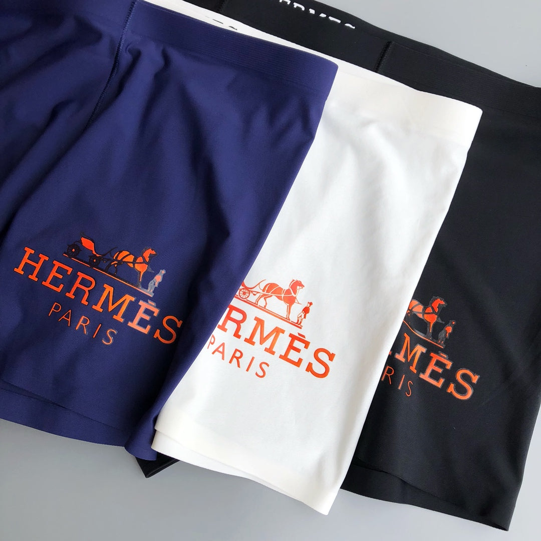 Hermès Folded Navy Cream Black Carriage Text Boxer Briefs, image 2