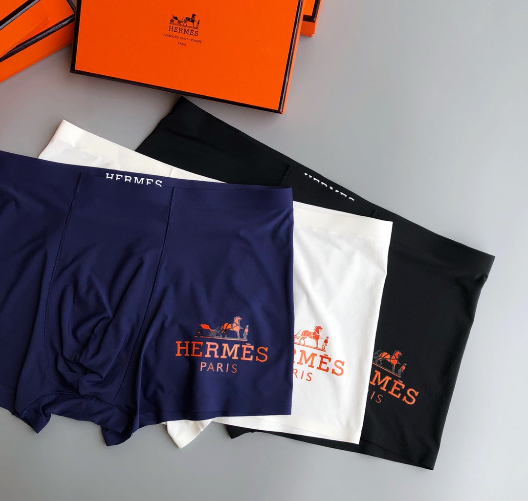 Hermès Folded Navy Cream Black Carriage Text Boxer Briefs, image 5