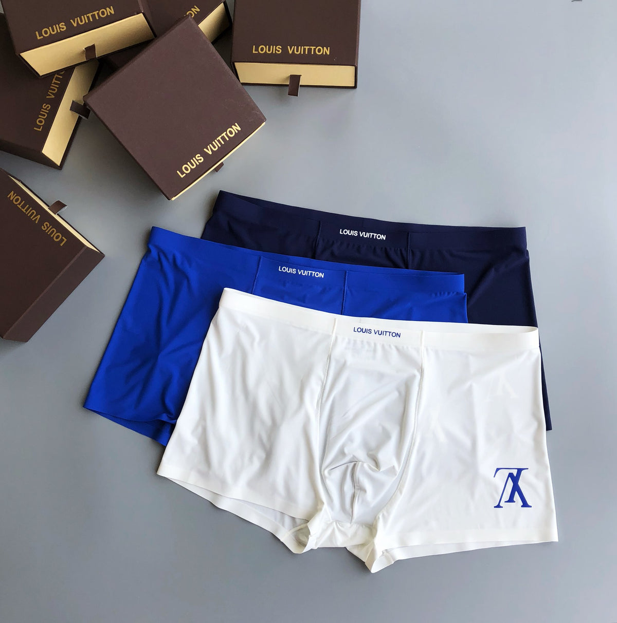 Louis Vuitton Blue White Black Small Monogram Boxer Briefs, image 1