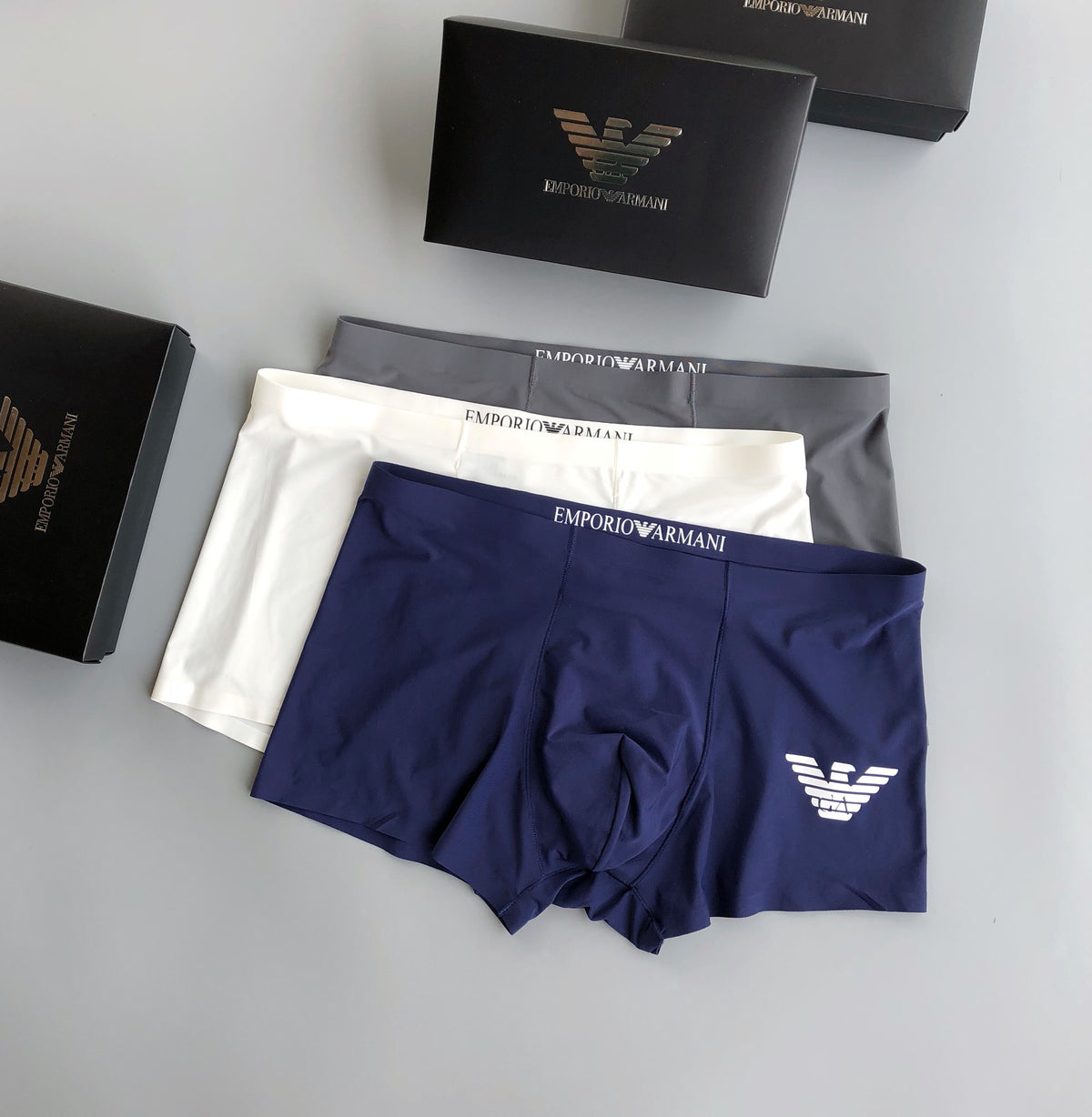 Emporio Armani Navy White Grey Contrast Wing Boxer Briefs, image 1