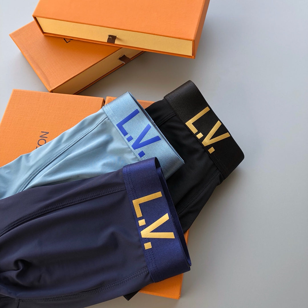 Louis Vuitton Blue Black Gold Dotted Initials Boxer Briefs, image 1